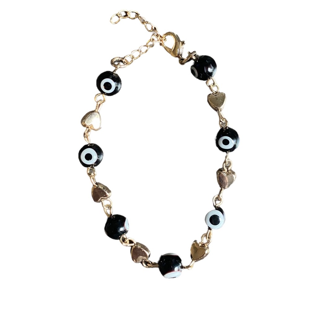 Blue & Black Evil Eye with Gold Tone Hearts Bracelets Set - Picture 4 of 6